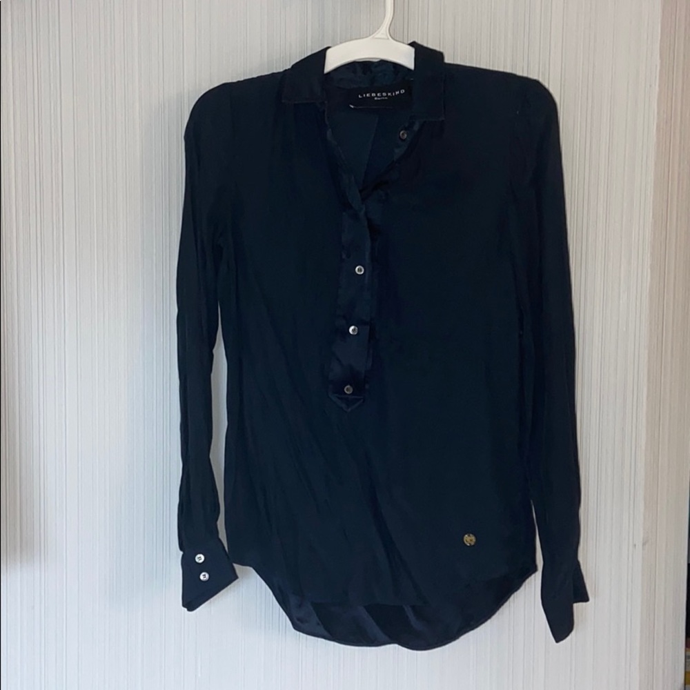 liebeskind dark blue silk button down shirt